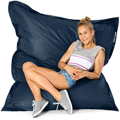 Afbeelding van Green Bean© Indoor zitzak XXL, 140 x 180 cm, 380 l, kinderen en volwassenen, met EPS parels, reuzenpoef, groot, wasbaar, weerbestendig, loungestoel, zitkussen, vloer, donkerblauw