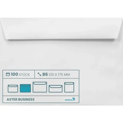 Afbeelding van Netuno 100 witte enveloppen B6 125 x 175 mm 120 g Aster Business decoratieve wit elegant voor brieven uitnodigingen wenskaarten kerstkaarten