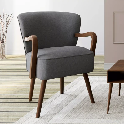 Image de Fauteuil vintage LUCIEN gris anthracite pieds bois foncé