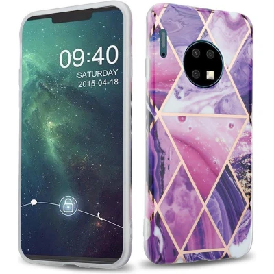 Afbeelding van Cadorabo Hoesje geschikt voor Huawei MATE 30 in Paars Golf Marmer No. 14 Beschermhoes gemaakt van TPU siliconen Case Cover met mozaïek motief