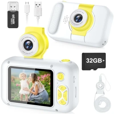 Afbeelding van Kindercamera, ARNSSIEN Digitale camera voor kinderen,cadeau meisje jongen 3,4,5,6,7,8,9,10 jaar oud, kerst/verjaardagscadeau, 2,4 inch IPS scherm, met 180 lens studenten