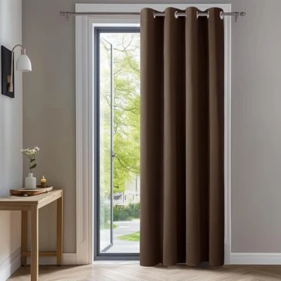 Afbeelding van Deconovo thermisch geïsoleerde verduisterende gordijnen, 140x180 CM (breedte x hoogte), gordijnen voor jongenskamer, modern ontwerp met oogjes, bruin, 1 delig