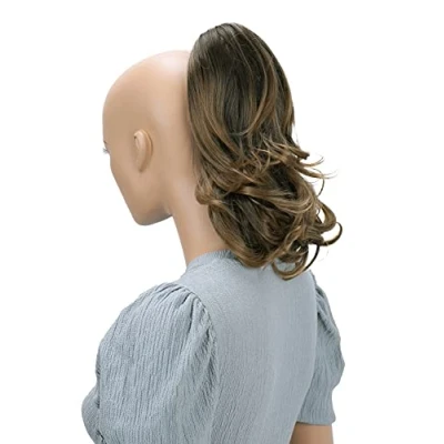 Afbeelding van Prettyshop H128 paardenstaart om vast te klikken met vlinderclip, hittebestendig kunstvezel, gegolfd, 35,6 cm, bruin