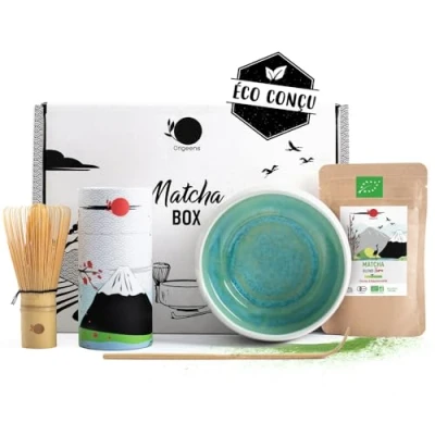Afbeelding van ORIGEENS Matcha Set met garde, kom, Japanse biologische thee, handgemaakte kom uit Portugal, geschenkdoos