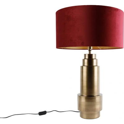 Afbeelding van QAZQA bruut Art Deco Tafellamp met kap 1 lichts H 77 cm Rood Woonkamer Slaapkamer Keuken