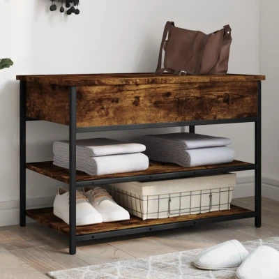 Afbeelding van Schoenenbankje 70x42,5x50 cm bewerkt hout gerookt eikenkleurig