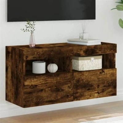 Afbeelding van Tv wandmeubel met LED verlichting 80x30x40 cm gerookt eiken