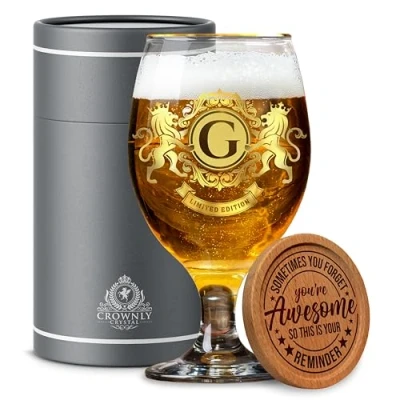Afbeelding van CROWNLY CRYSTAL® Gepersonaliseerd cadeau voor heren, bierglas, kerstcadeau, verjaardagscadeau, origineel personaliseerbaar, bruiloft,