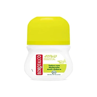 Afbeelding van Borotalco, Deodorant Roll On Active, geel, formule zonder alcohol en talk met moleculen tegen geur, frisse werkzaamheid, 48 uur ceder citroengeur, 1 fles van 50 ml