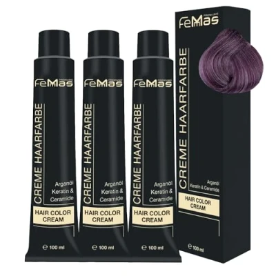 Image de teinture de cheveux FemMas 3x Metallic Lila I Crème colorante professionnelle à l&#039;huile d&#039;argan, la kératine &amp; aux céramides Comme coloration permanente ou pour des résultats couleur