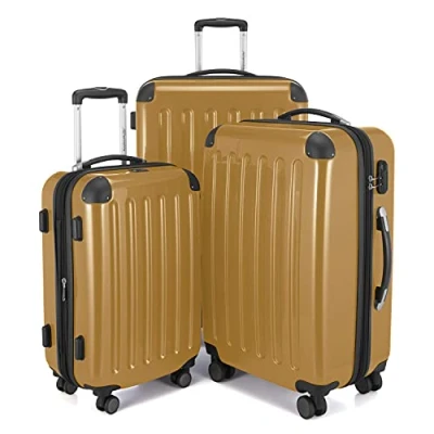 Afbeelding van HAUPTSTADTKOFFER Alex harde Koffer trolley rolkoffer reiskoffer, 4 dubbele wielen, uitbreiding, Herfstgoud, Set, kofferset