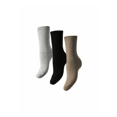 Afbeelding van PIECES Set van 3 paar damessokken, Zwart LGRM taupe grijs