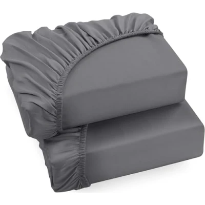 Afbeelding van Utopia Bedding Set van 2 hoeslakens, hoekhoogtes 35 cm voor dik matras, geborstelde microvezel, 160 x 200 cm, grijs