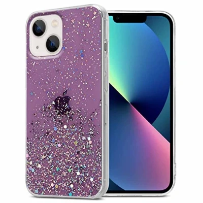 Afbeelding van Cadorabo Hoesje geschikt voor Apple iPhone 13 MINI in Paars met Glitter Beschermhoes van flexibel TPU silicone fonkelende glitters Case Cover Etui