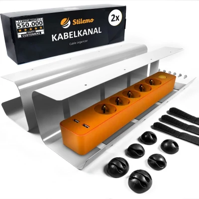 Afbeelding van Stilemo Kabelgoot Bureau 2 Delig Cable Management Kabelhouder 43 CM Kabelbox Kabel Organiser 5 KG Draagkracht Opberbox Stekkerdoos Grijs Incl. Accessoires