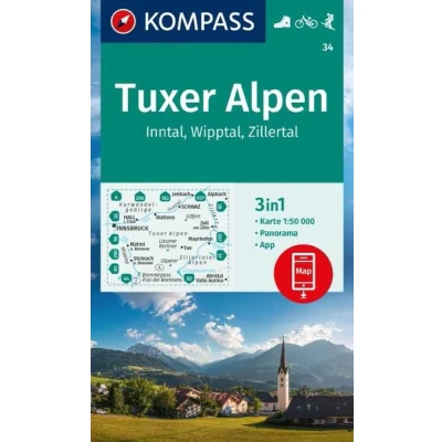 Afbeelding van KOMPASS Wanderkarte 34 Tuxer Alpen, Inntal, Wipptal, Zillertal 1:50.000