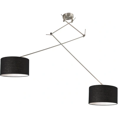 Afbeelding van QAZQA Hanglamp staal met kap 35 cm zwart verstelbaar 2 lichts Blitz