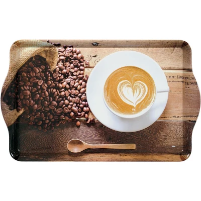 Afbeelding van Dienblad Rechthoekig met Print Koffie &amp; Bonen Design koffie/Thee handvatten Melamine 48x30x3.5 Cm