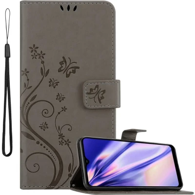 Afbeelding van Cadorabo Hoesje geschikt voor Samsung Galaxy A21 in BLOEMEN GRIJS Beschermhoes bloemmotief met magnetische sluiting, standfunctie en kaartsleuven Book Case Cover Etui