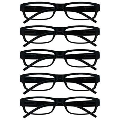 Afbeelding van OPULIZE The Reading Glasses Company ACE Leesbril, 5 stuks, smal montuur, veerscharnieren, zwart, uniseks model, mannen en vrouwen, RRRRR32 1 +2,50