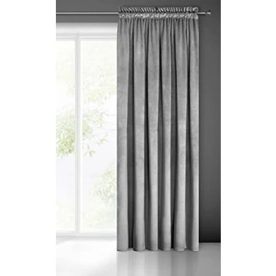 Afbeelding van Eurofirany Pierre Velvet Fluwelen gordijn met plooiband, 1 stuk, 215 g/m², voor woonkamer, slaapkamer, modern, klassiek, zilvergrijs, 140 x 300 cm
