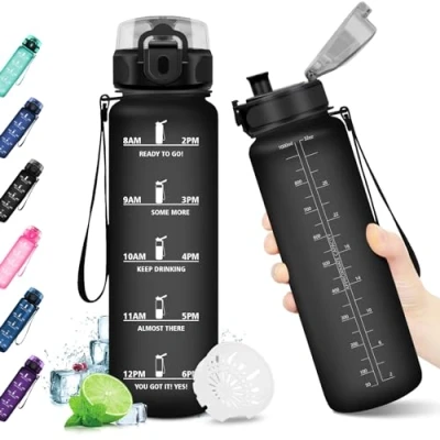 Afbeelding van KollyKolla Sportwaterfles voor sportschool, BPA vrije waterfles, 1 liter, fitness, fietsen, wandelen, gym