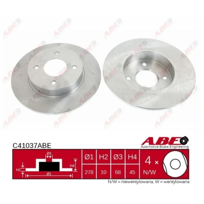 Afbeelding van ABE C41037ABE Remschijf Achteras 278 10 4 volledig NISSAN: Primera Saloon, Hatchback