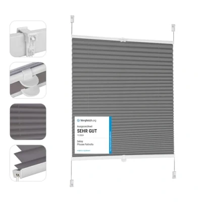 Afbeelding van Sekey Store plissé occultant sans perçage Klemmfix 85 cm de large Opaque Protection solaire x 150 Gris