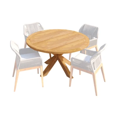 Afbeelding van Teak Tuintafel Rond Met Kruispoot