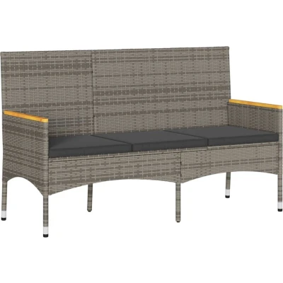 Afbeelding van vidaXL Tuinbank 3 zits met kussens poly rattan grijs