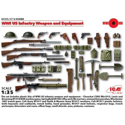 Afbeelding van 1:35 ICM 35688 WWI US Infantry Weapon and Equipment Plastic Modelbouwpakket