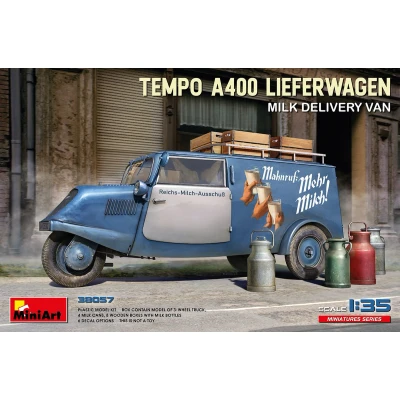 Afbeelding van 1:35 MiniArt 38057 Tempo A400 Lieferwagen Milk Delivery Van Plastic Modelbouwpakket