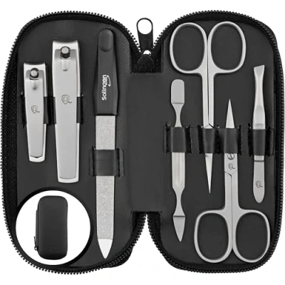 Afbeelding van marQus solingen pedicure manicureset 7 delig, professionele van kunstleer, 2 nagelknippen, nagelvijl, pincet, schaar, nagelriemschuiver