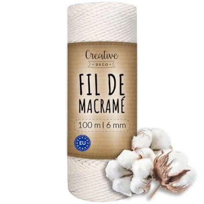 Afbeelding van Creative Deco Macrame Koord Katoenen 100 m Wit 5 6 mm Dikte