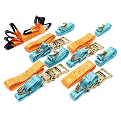 Afbeelding van Set 4 sjorbanden draaibank wiel transport auto 50 mm x 3,5 m 3000 daN riem bevestiging klem veiligheid