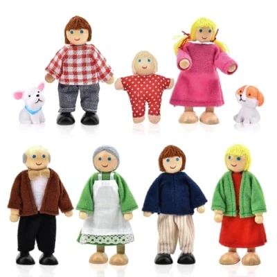 Afbeelding van Riisoyu poppenhuis Houten poppen Speelset Opvouwbare voor kinderen Accessoires Cadeau