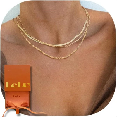 Afbeelding van LeLu Gouden Ketting Dames 14K Goud Verguld 3 delig Choker Schakelketting Sierraden 41.9cm