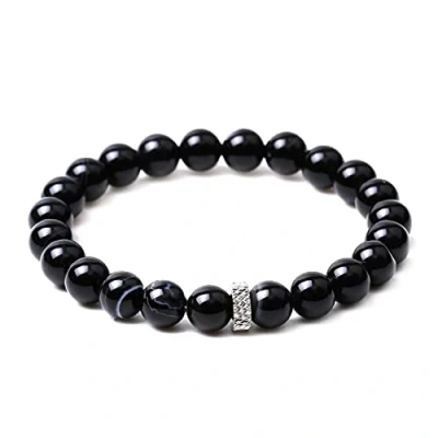 Afbeelding van OZ Jewels Black Stripe Agate Kralenarmband Natuurstenen Elastisch