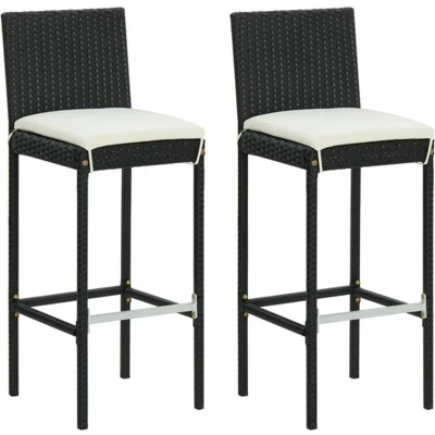 Afbeelding van Tuinbarkrukken met kussens 2 st poly rattan zwart