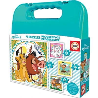 Afbeelding van Educa progressieve koffer Disney Animals, 4 puzzels van elk 12 16 20 25 stukjes, afmetingen puzzel: x cm, vanaf 3 jaar (19309)