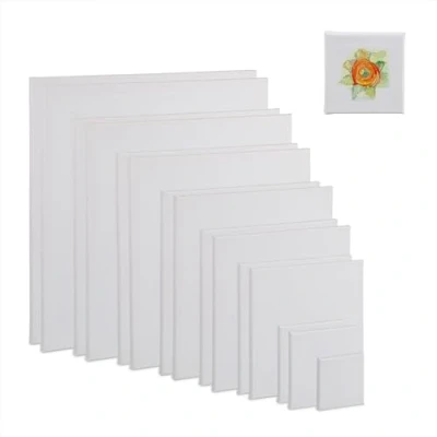 Afbeelding van Relaxdays schildersdoek set van 16 acryl &amp; aquarel 8 groottes vierkant 10 50 cm