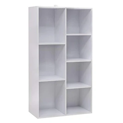 Afbeelding van WOLTU Witte boekenkast, opbergrek, slaapkamerkast van spaanplaat met 7 vakken voor woonkamer, kantoor, slaapkamer, 59,5 x 29,5 108 cm, SK004ws