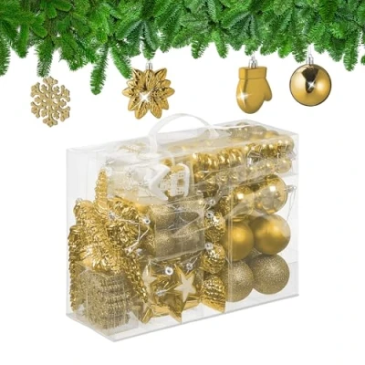 Afbeelding van Relaxdays kerstballen kerstboomballen kerstbooomversiering set van 100 onbreekbaar goud
