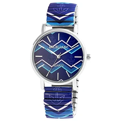 Afbeelding van Excellanc 1700060 Dameshorloge, roestvrij staal, analoog, kwarts, diameter 36 mm, kleurrijk bedrukt motief, Blauw, lichtblauw, wit., Sportief