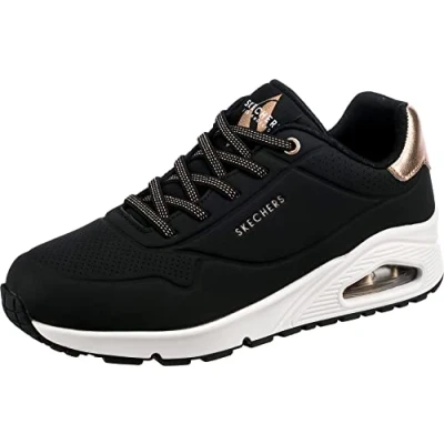 Image de Skechers Uno Shimmer Away Femme Basket, Black Durabuck Rose Gold Duraleather Trim, 38 EU