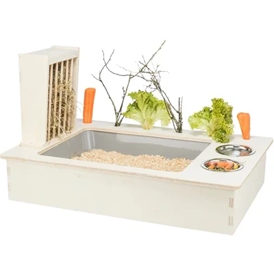 Afbeelding van Trixie Voederstation Met Voerbak / Waterbak Hooiruif Hout Naturel 70X47X41 CM