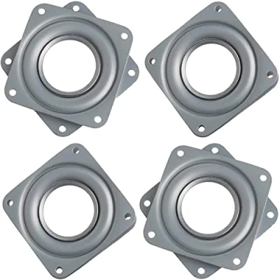 Afbeelding van 4 stuks vierkante draaiplaten met kogellagers 360 draaibaar tafelblad Voor tv kast, bureau, eettafel, keuken Zilver