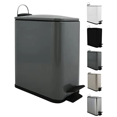 Afbeelding van Spirella Pedaalemmer Paris donkergrijs 5 liter metaal L28 x B14 H29 cm soft close toilet/badkamer