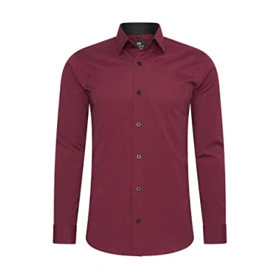 Afbeelding van Rusty Neal Herenoverhemd premium slim fit lange mouwen stretch contrast overhemd business overhemden vrijetijdshemd, bordeaux, M