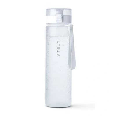 Afbeelding van VINSUN Waterfles, 1 l, wit, BPA vrij, lekvrij, gemakkelijk met één hand te openen, lichte sportfles voor fietsen, wandelen, reizen, fitness, kamperen